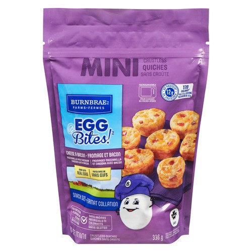 Burnbrae Farms Frozen Egg Bites Mini Crustless Quiches Cheese & Bacon 336 g