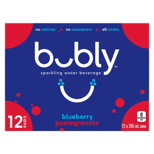 Bubly Sparkling Water Blueberry Pomegranate 12 x 355 ml (cans)