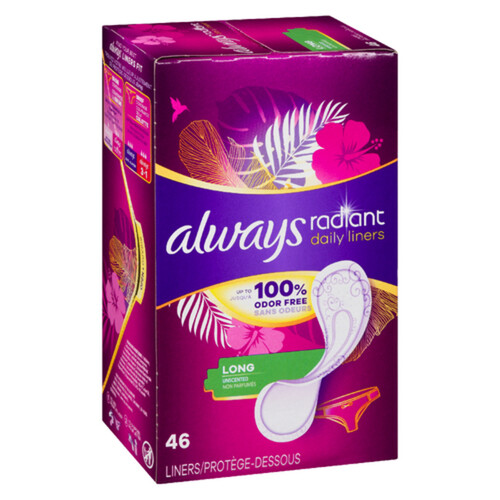 Always Radiant Daily Liners Long Unscented 46 Count