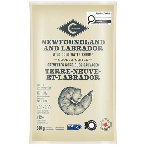 Compliments Frozen New Foundland And Labrador Wild Cold-Water Shrimp Cooked 340 g