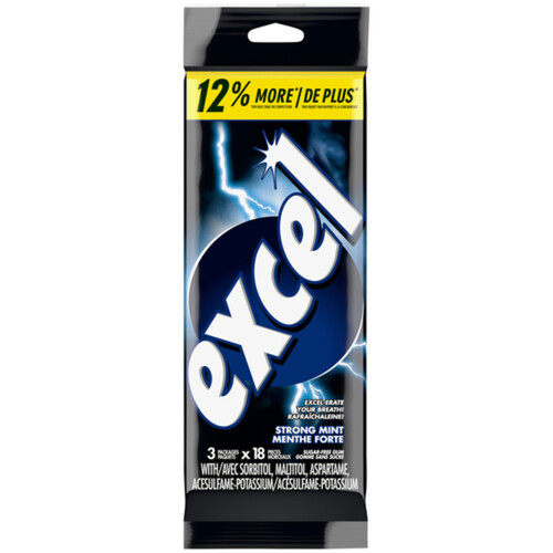 Excel Sugar Free Chewing Gum Strong Mint 18 Pieces 3 Packs