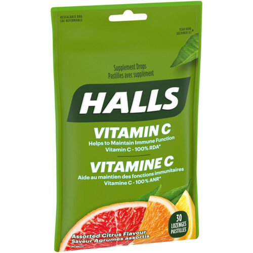 Halls Vitamin Assorted  C Citrus 30 Lozenges