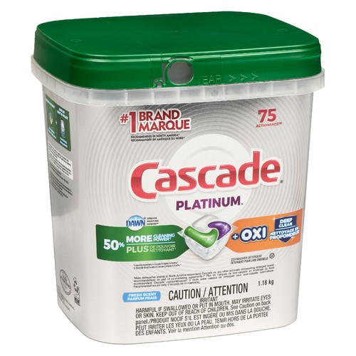 Cascade Dishwashing Pouch With Liquid & Powder With Oxi Fresh Scent 75 EA
