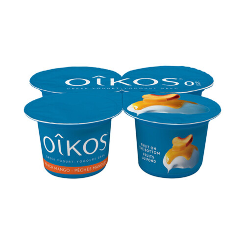 Oikos Fat-Free 0% Greek Yogurt Fruit On The Bottom Peach-Mango 4 x 100 g