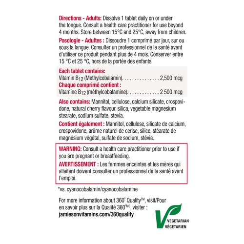 Jamieson Supplement Vitamin B12 2500 mcg Sublingual Tablets 60 Count
