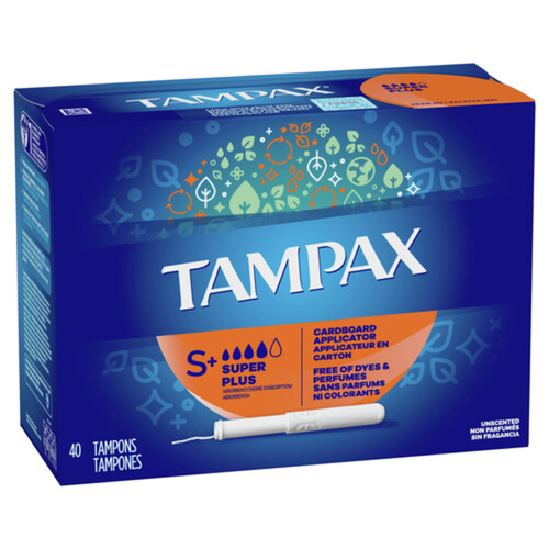Tampax Cardboard Applicator Tampons Super Plus Unscented 40 Count