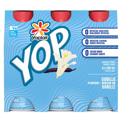 Yoplait Yop Less Sugar Drinkable Yogurt Vanilla 6 x 200 ml 