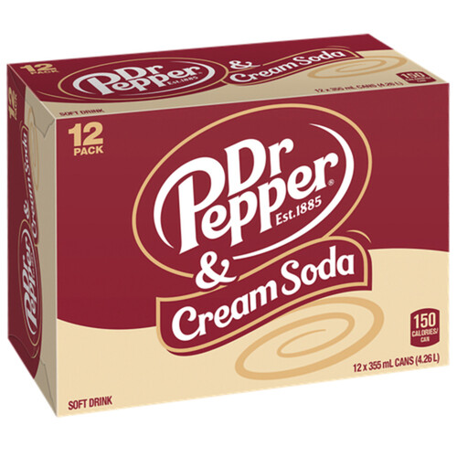 Dr Pepper Soft Drink Cream Soda 12 x 355 ml (cans)