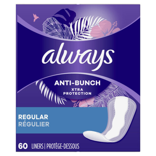 Always Anti-Bunch Xtra Protection Liners Regular 60 Count