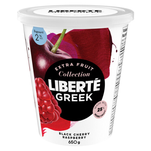 Liberté Greek 2% Yogurt High Protein Extra Fruit Black Cherry Raspberry 650 g