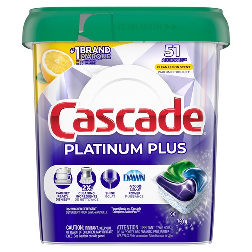 Cascade Platinum Dishwasher Detergent Fresh Action Pacs Lemon 51 Count
