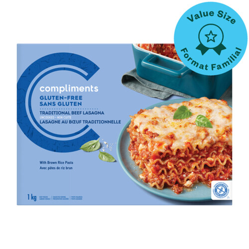 Compliments Gluten-Free Frozen Lasagna Beef Traditional 1 kg