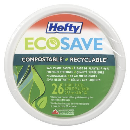 Hefty Eco Save Compostable Lunch Plates  22.5 cm 26 Count