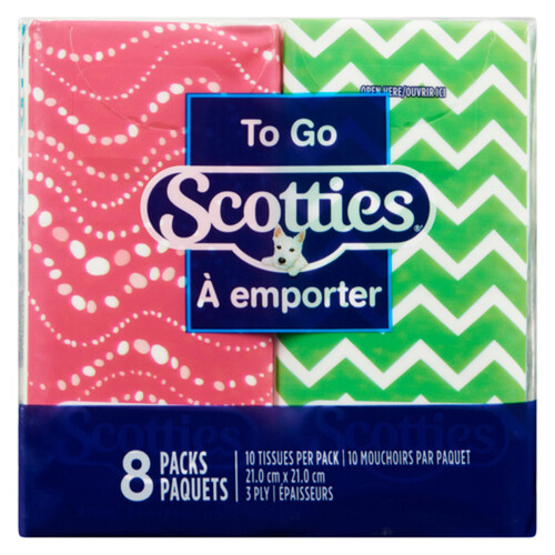 Scotties To Go Tissues Pocket Pack 3-Ply 8 Packs x 10 Tissues