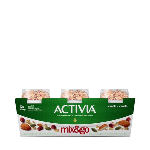 Activia Probiotic Yogurt Vanilla With Oats Almonds Pumpkin Seeds & Dried Cranberries 3 x 150 g