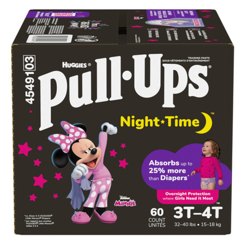 Pull-Ups Girls' Night-Time Potty Training Pants 3T-4T 60 Count