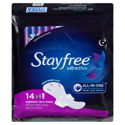 Stayfree Ultra Thin Overnight Pads Regular  With Wings 14 Count