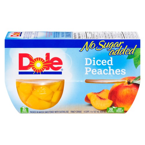 Dole In Water Fruits Bowls Diced Peaches  4 x 107 ml