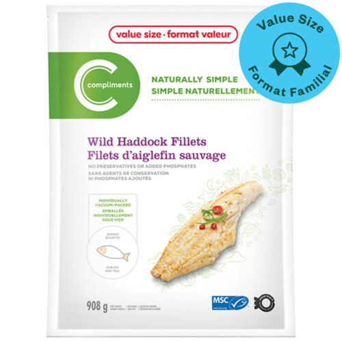 Compliments Naturally Simple Frozen Wild Haddock Fillets 908 g