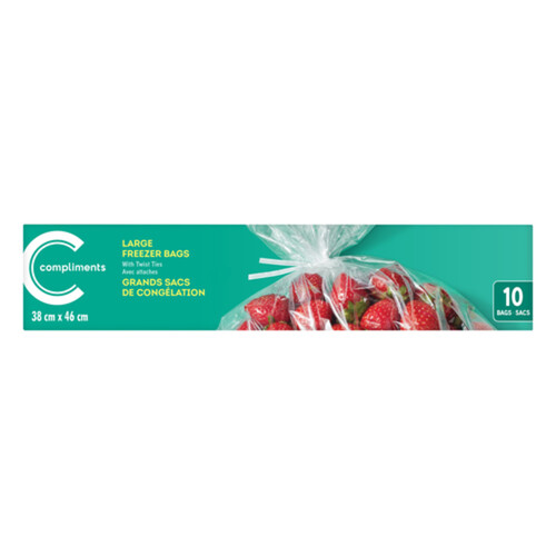 Compliments Freezer Bags Large With Twist Tie 10 Count