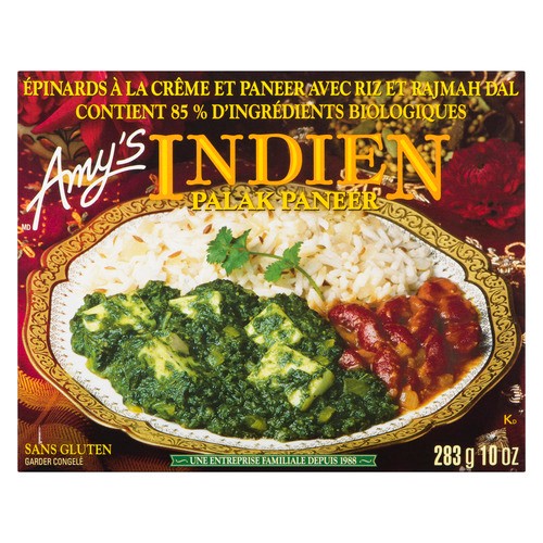 Amy's Kitchen Gluten-Free Frozen Paneer Indian Palak 283 g