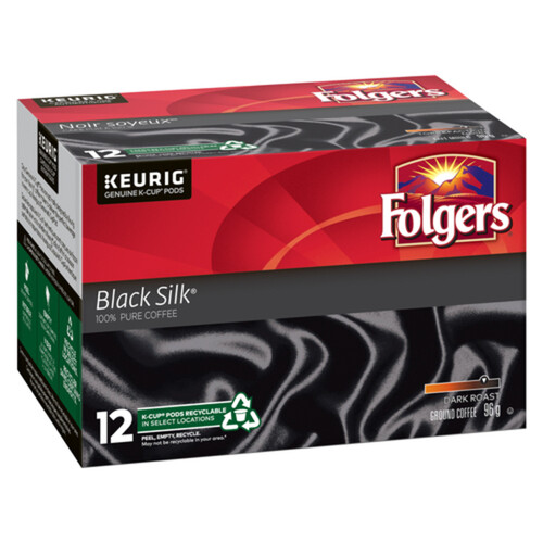 Folgers Coffee Pods Black Silk Dark Roast 12 K-Cups 96 g