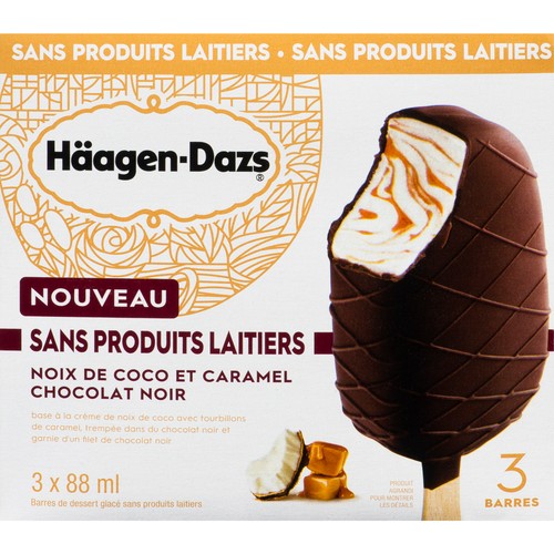 Häagen-Dazs Dairy-Free Frozen Dessert Bars Coconut Caramel Dark Chocolate 3 x 88 ml