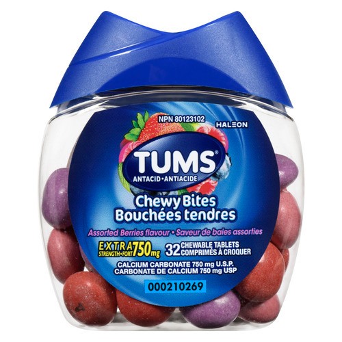Tums Antacids Chewy Bites Chewable Tablets Assorted Berry 32 Count