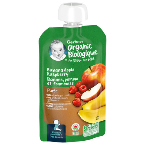 Gerber Organic Purée Banana, Apple & Raspberry 128 ml