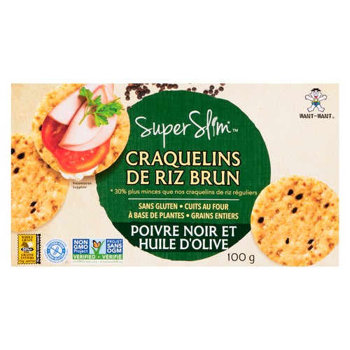 Want Want SuperSlim Brown Rice Crisps Cracked Pepper & Olive Oil 100 g