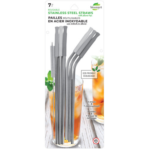 Biosmart Reusable Stainless Steel Straws With Silicone Tips 7 Pack