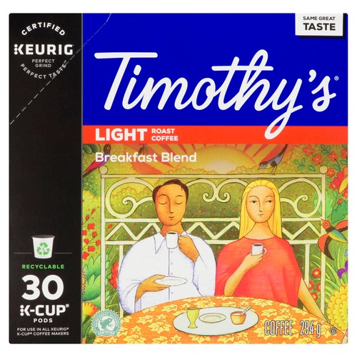 Timothy's Coffee Pods Breakfast Blend Light Roast 30 K-Cups 294 g