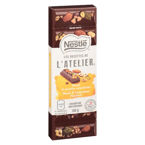 Nestle L'atelier Dark Chocolate Bar Muesli & Caramelized Hazelnuts 100 g