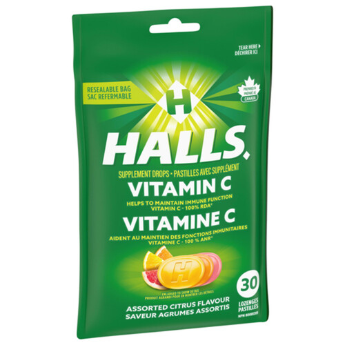 Halls Supplement Drops Vitamin C Assorted Citrus 30 Lozenges