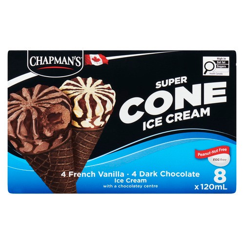 Chapman's Super Cone Ice Cream French Vanilla and Chocolate 8 x 120 ml