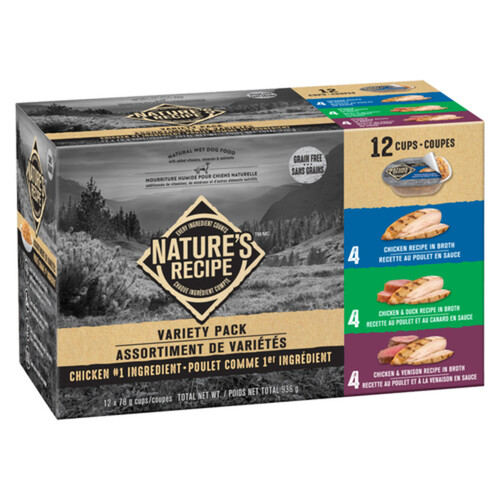 Nature's Recipe Wet Dog Food Chicken Variety Pack 12 Cups 936 g