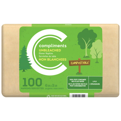 Compliments Unbleached Post-Consumer Dinner 100 Napkins