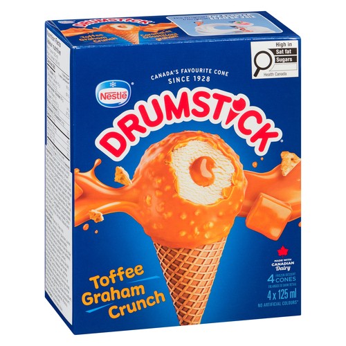 Nestle Drumstick Frozen Dessert Cones Toffee Graham Crunch 4 x 125 ml