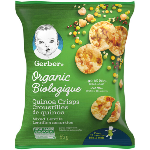 Gerber Organic Quinoa Crisps Mixed Lentils Toddler Snacks 55 g