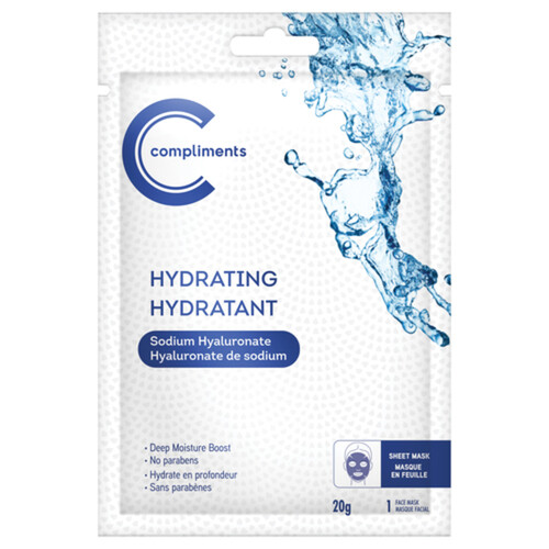 Compliments Sheet Mask Hydrating Vitamin Hyaluronic Acid 1 Count