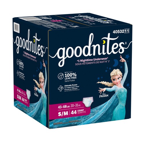 Goodnites Girls Nighttime Underwear Size S/M (43-68 lbs) 44 Count