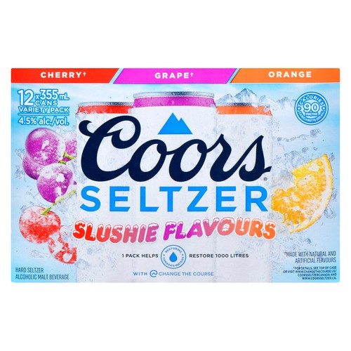 Coors Seltzer Alcoholic Malt 4.5% Alcohol Slushie Flavours Variety Pack 12 x 355 ml (cans)