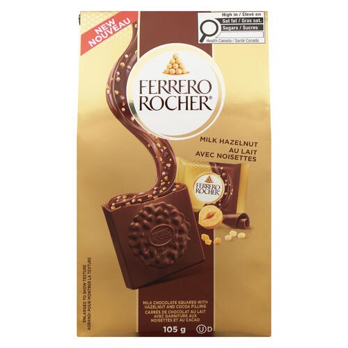 Ferrero Rocher Milk Chocolate Squares with Hazelnut and Cocoa Filling 105 g