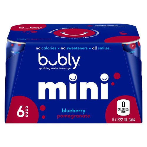 Bubly Mini Sparkling Water Blueberry Pomegranate 6 x 222 ml (cans)
