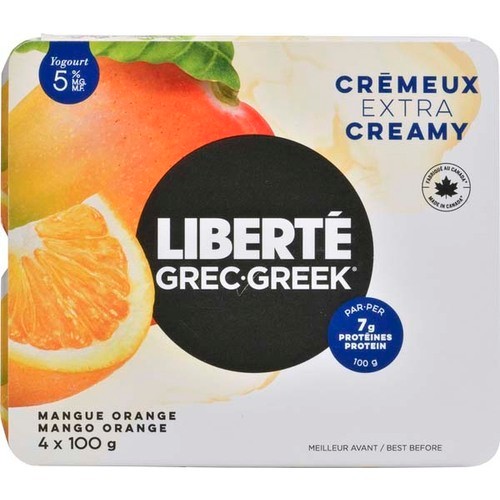 Liberté Greek 5% Extra Creamy Yogurt  Mango Orange 4 x 100 g