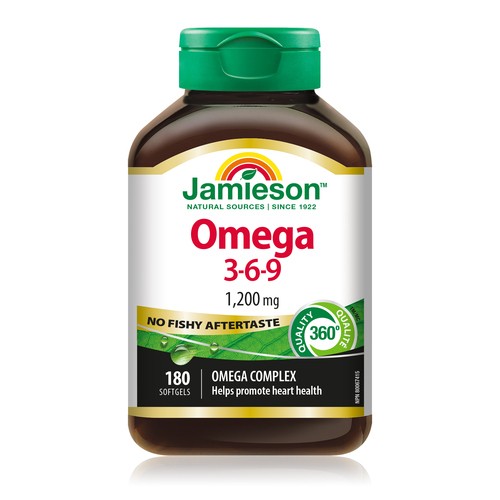 Jamieson Omega 3-6-9 Supplement No Fishy Aftertaste Softgels 180 Count