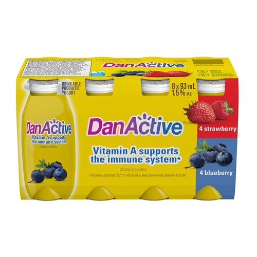 DanActive Drinkable Yogurt Strawberry Blueberry Flavour 8 x 93 ml