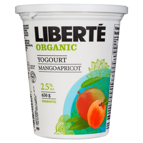 Liberté Organic 2.5% Yogurt Mango Apricot 650 g