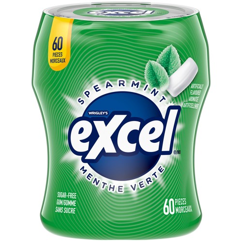 Excel Sugar Free Chewing Gum Spearmint Flavoured Bottle of 60 Pieces 1 EA