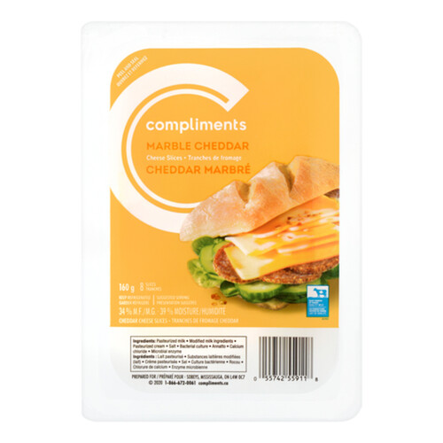 Compliments Sliced Cheese Marble Cheddar 8 Slices 160 g